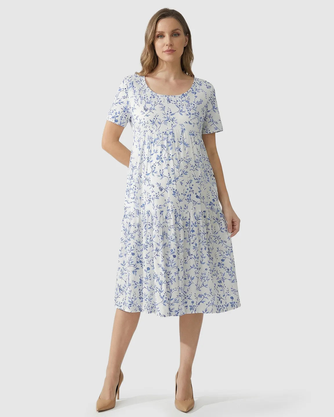 Empire Waist Tiered Maternity Midi Dress