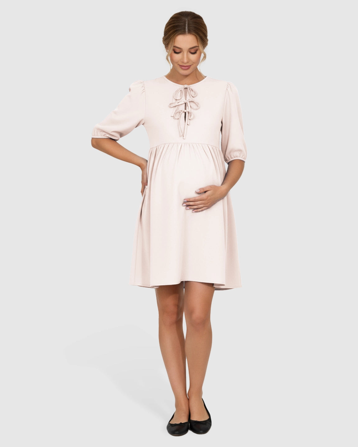 Tie-Neck Babydoll Maternity Dress
