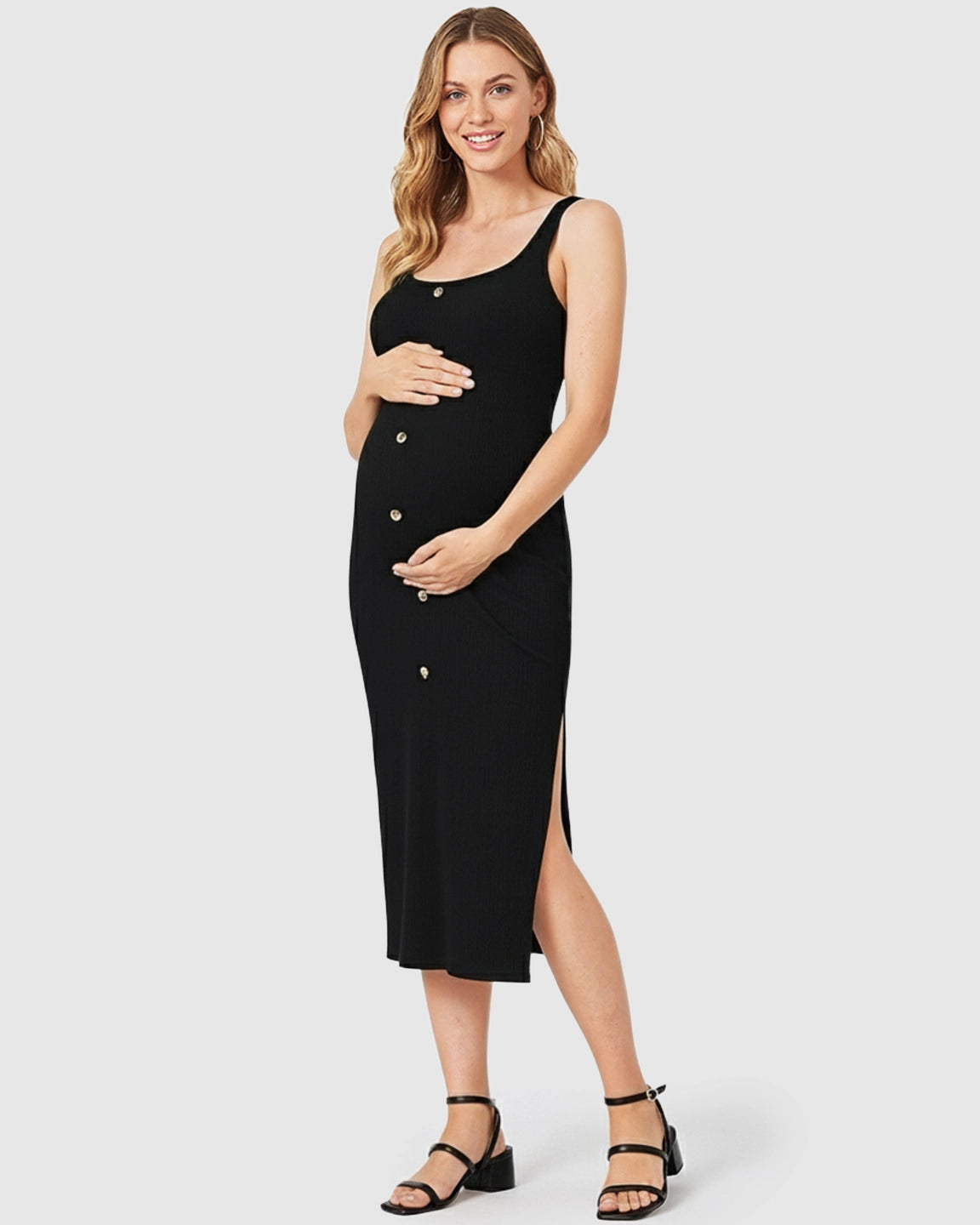 Button-Front Bodycon Maternity Midi Dress