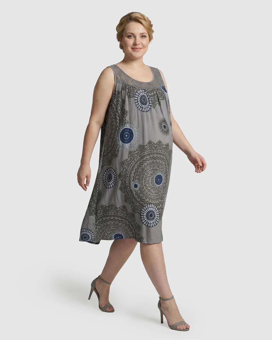 Printed Lace Trim A-Line Maternity Midi Dress