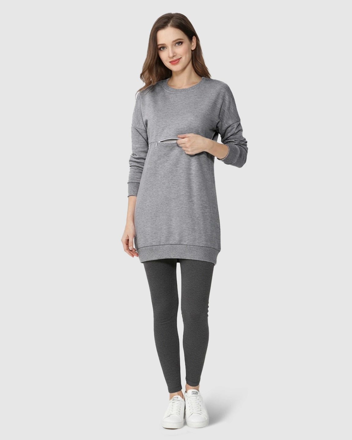 Discreet Zipper Nursing Access Casual Maternity Top