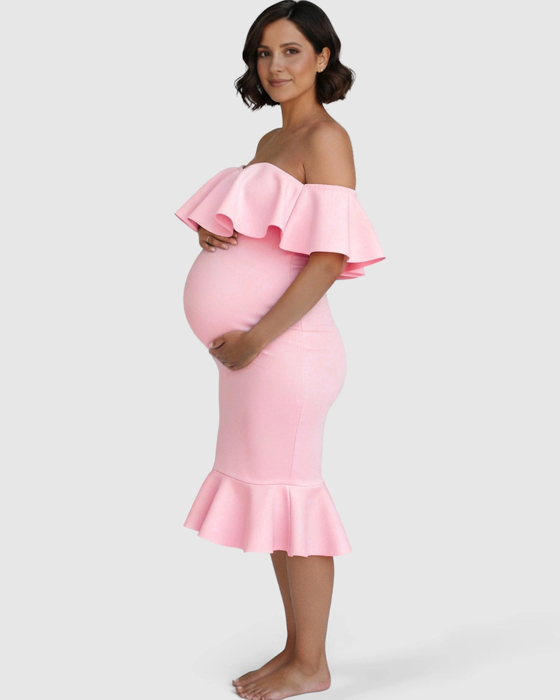 Ruffled Off-Shoulder Mermaid Hem Maternity Photography Gown