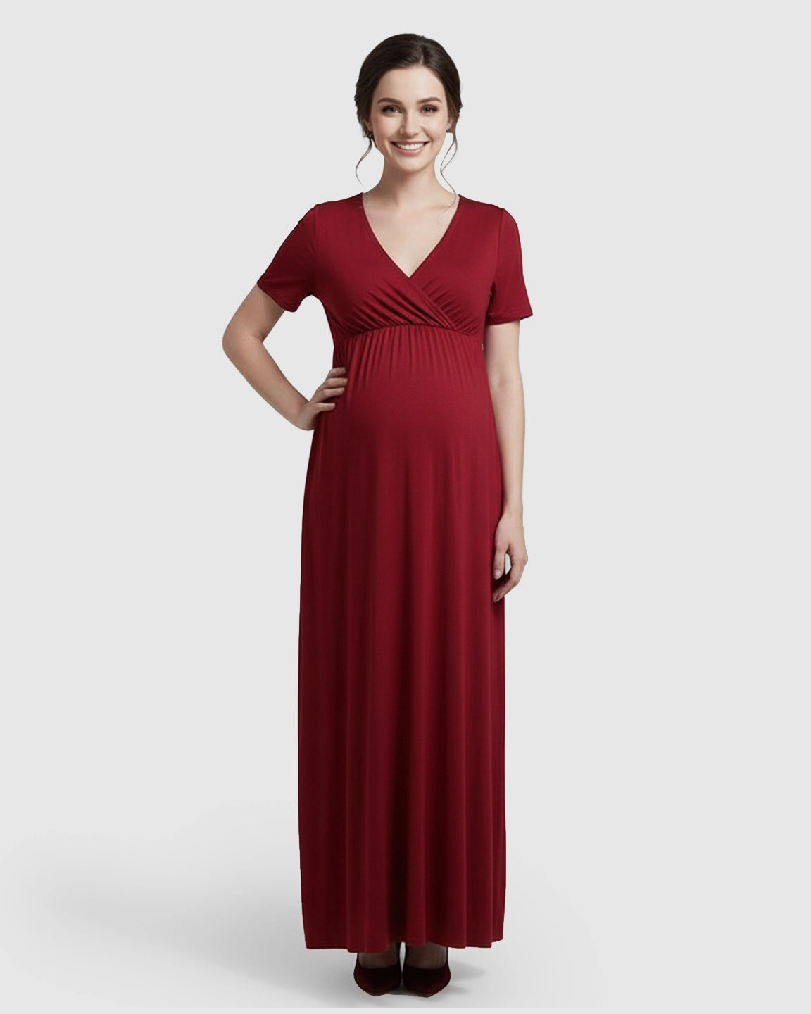 Crossover V-Neck Flowy Silhouette Maternity Maxi Dress