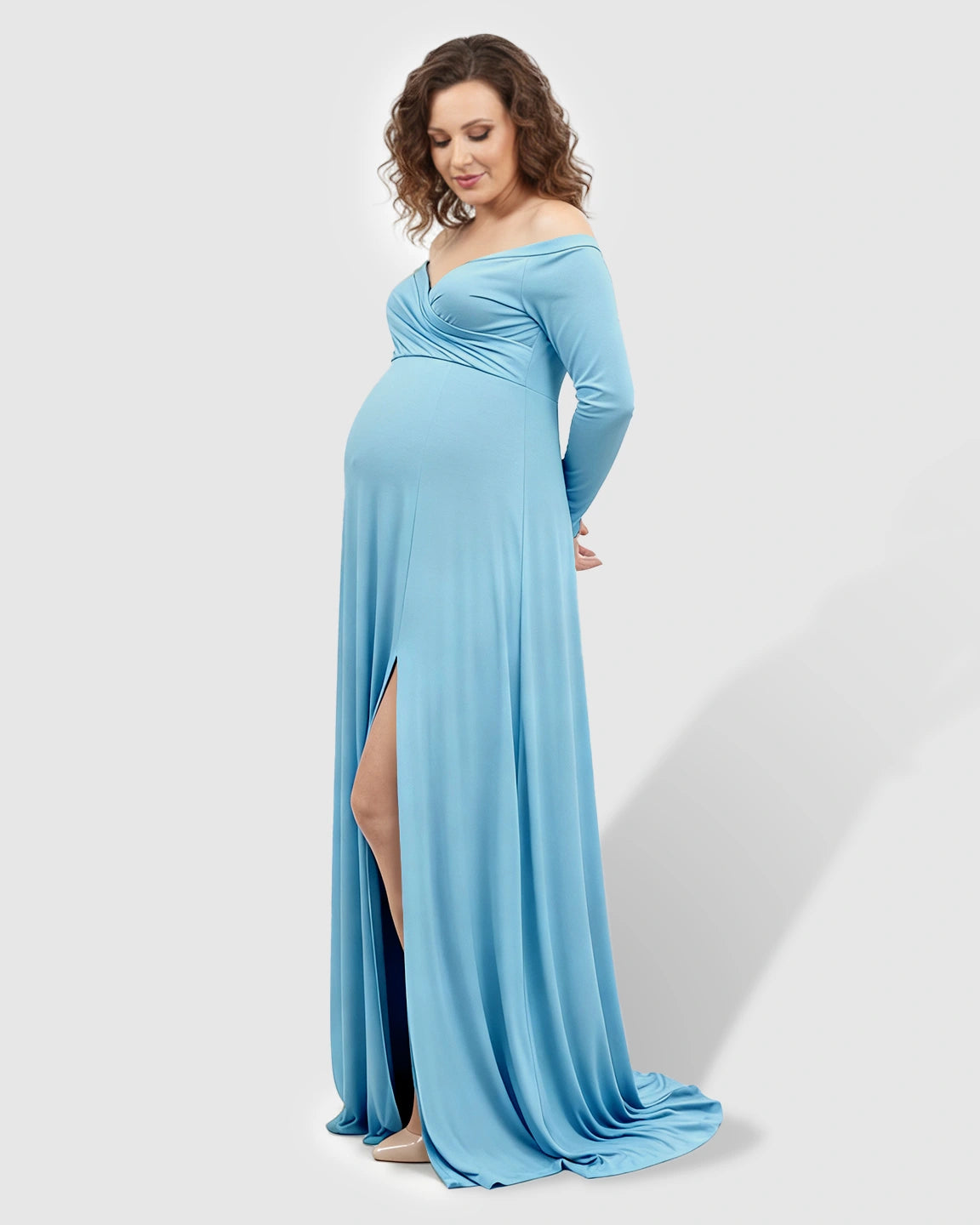 Off-Shoulder Fitted Silhouette Maternity Maxi Dress