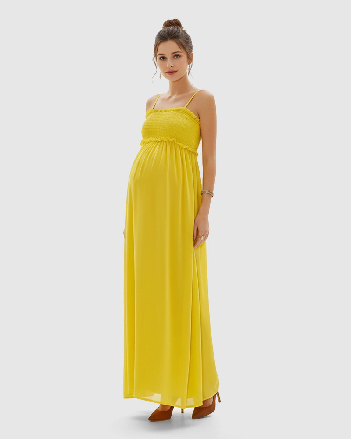 Shirred Spaghetti A-Line Maternity Maxi Dress