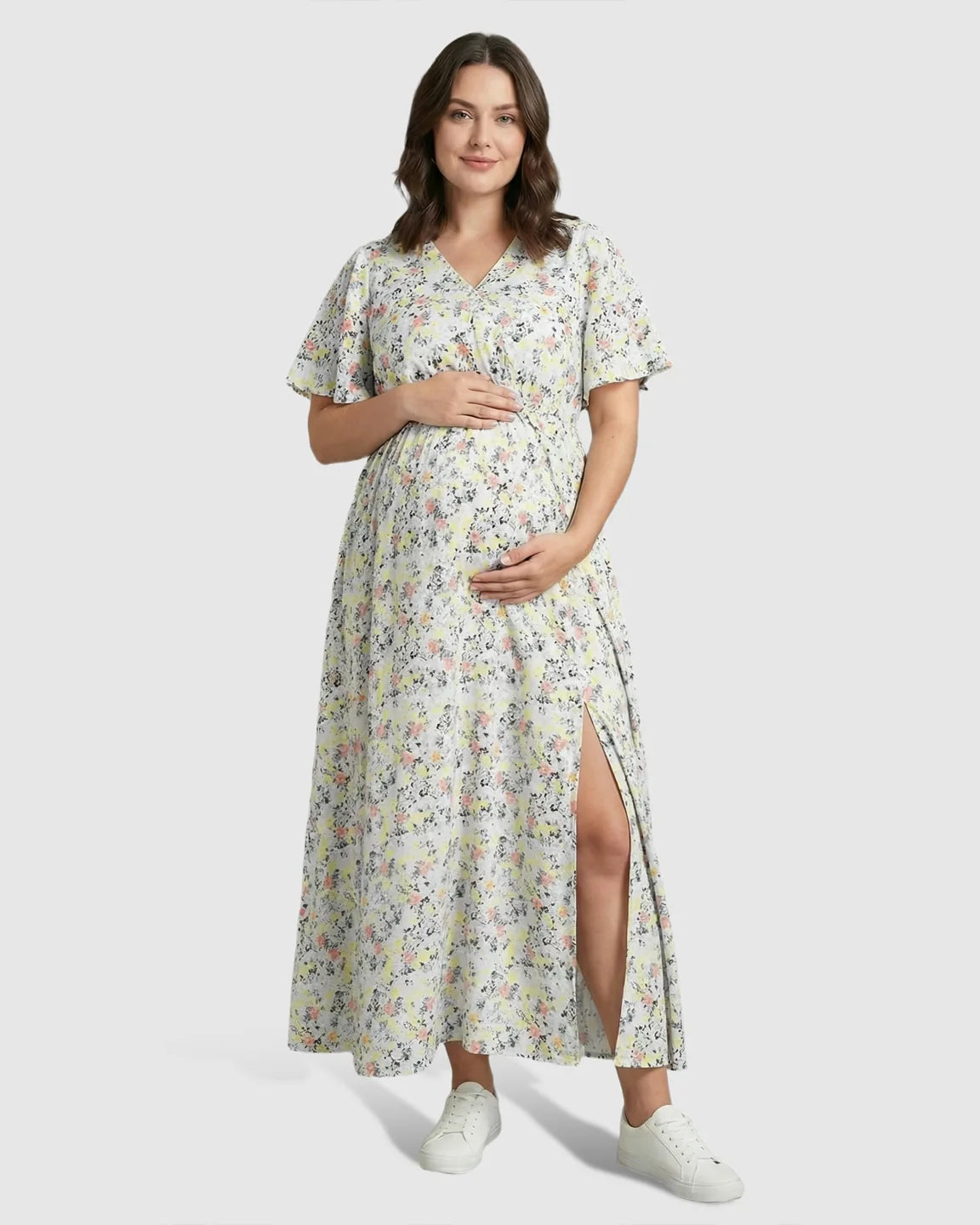 Tencel Fabric Slitted Maternity Maxi Dress