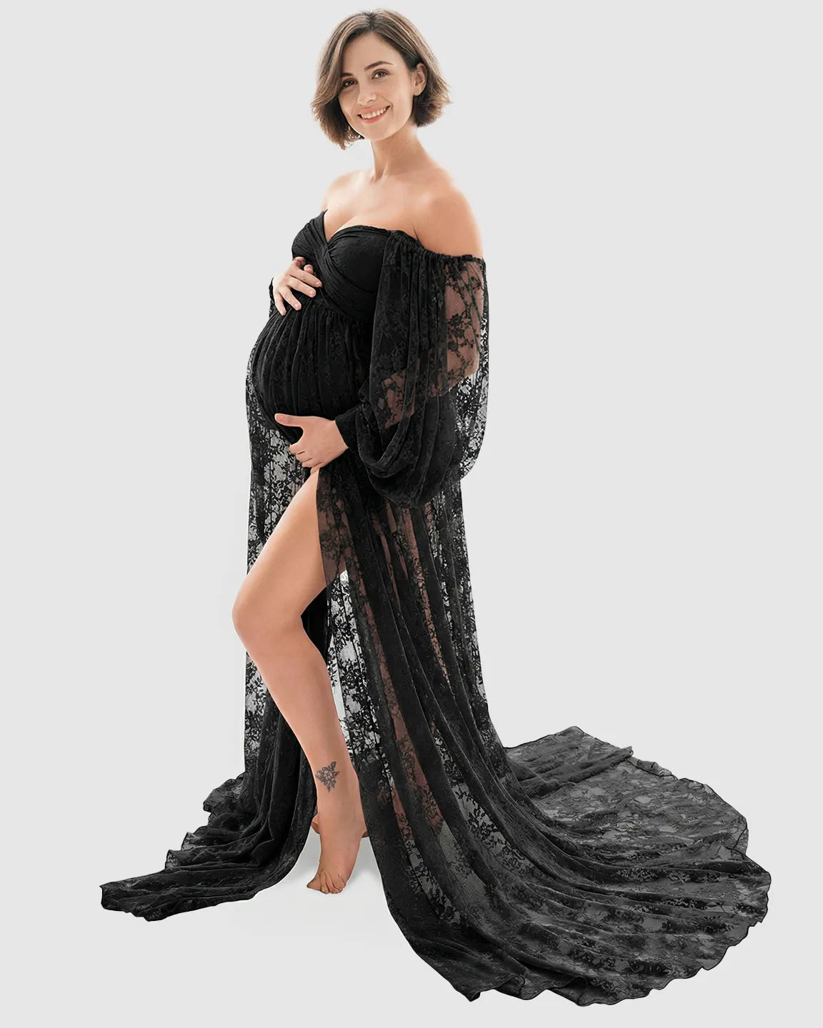 Sheer Lace Flowy Maternity Photoshoot Gown