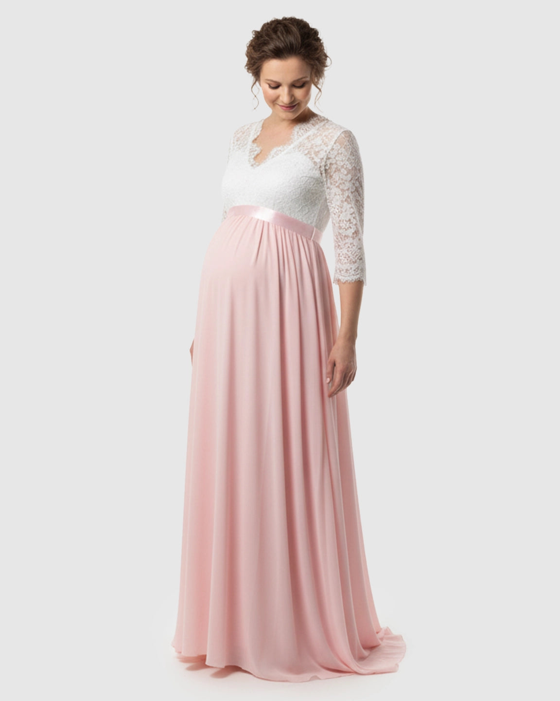 V-Back Bow Two-Tone Formal Maternity Gown