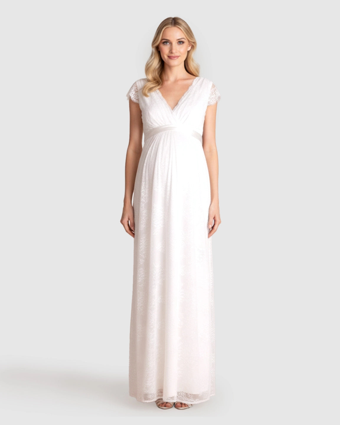 Lace Flutter Sleeve Empire Waist Maternity Photoshoot Gown