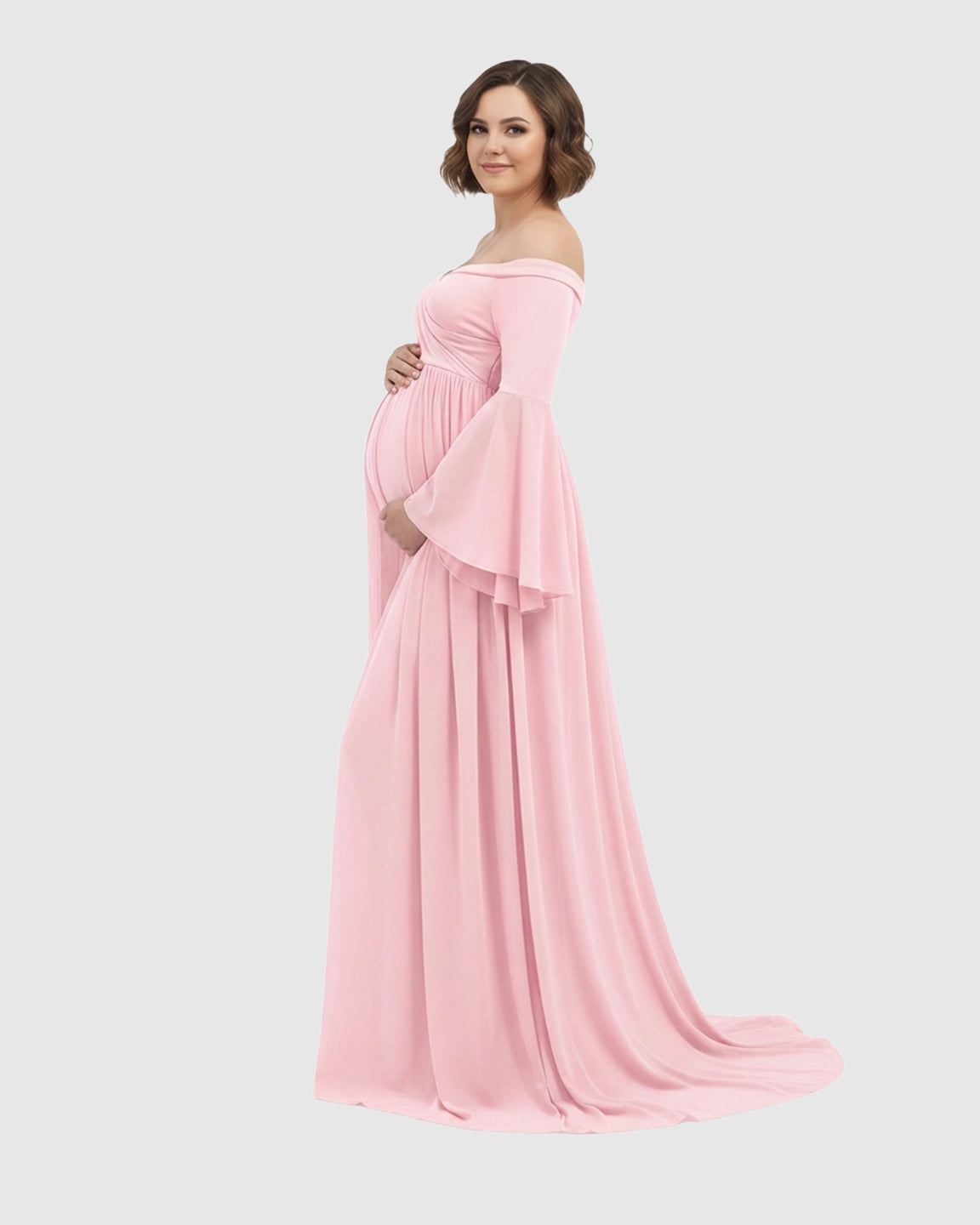 Bell Sleeves Super Long Train Maternity Photoshoot Gown