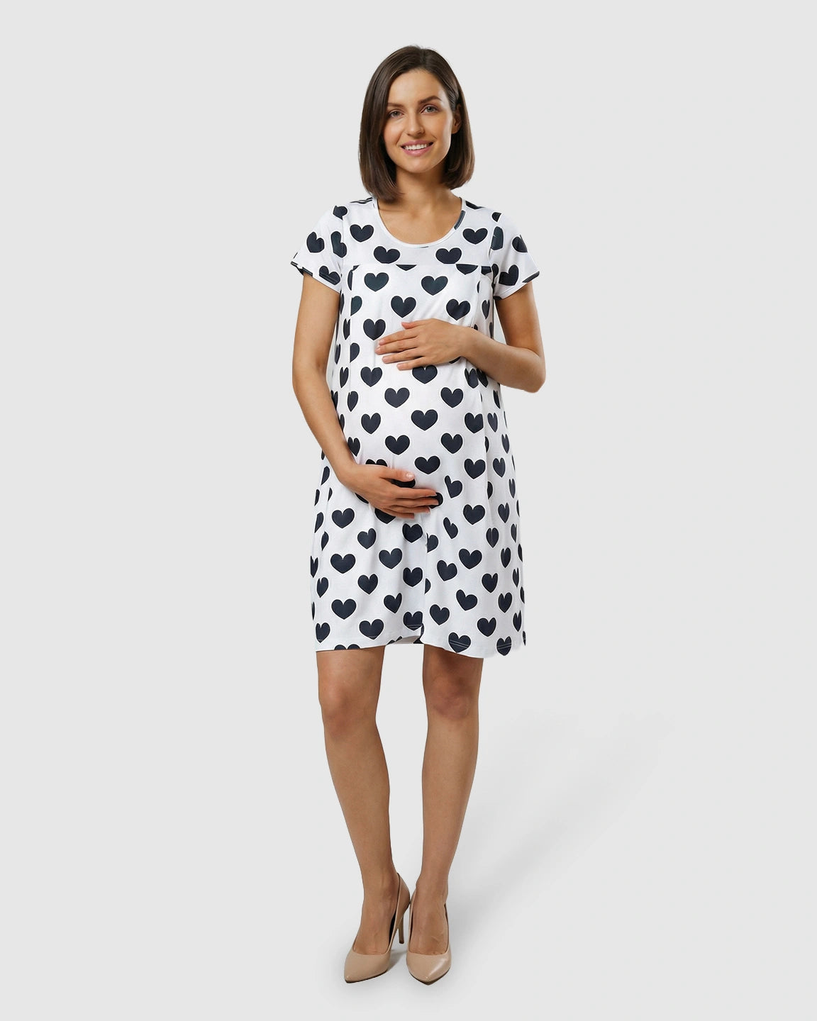 Pure Cotton Heart Print Maternity Nursing Dress