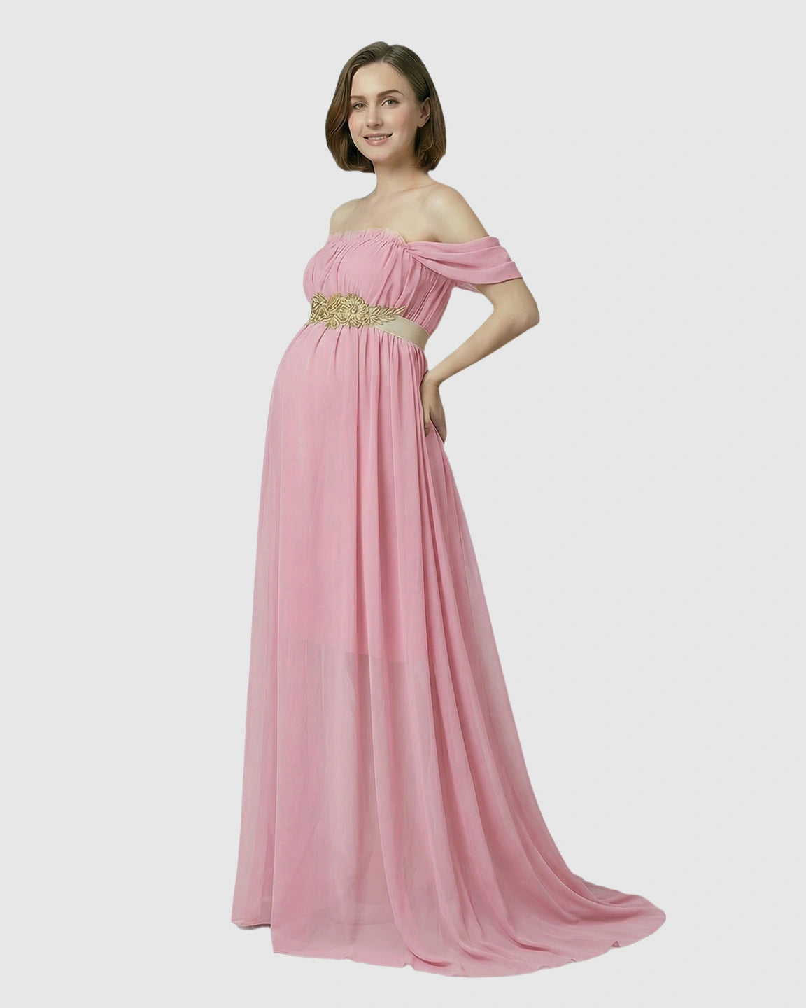 Chiffon Flowing Off Shoulder Maternity Photoshoot Gown