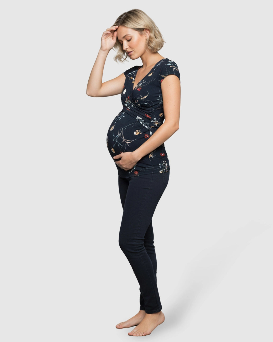 V-neck Floral Wrap Style Maternity & Nursing Top