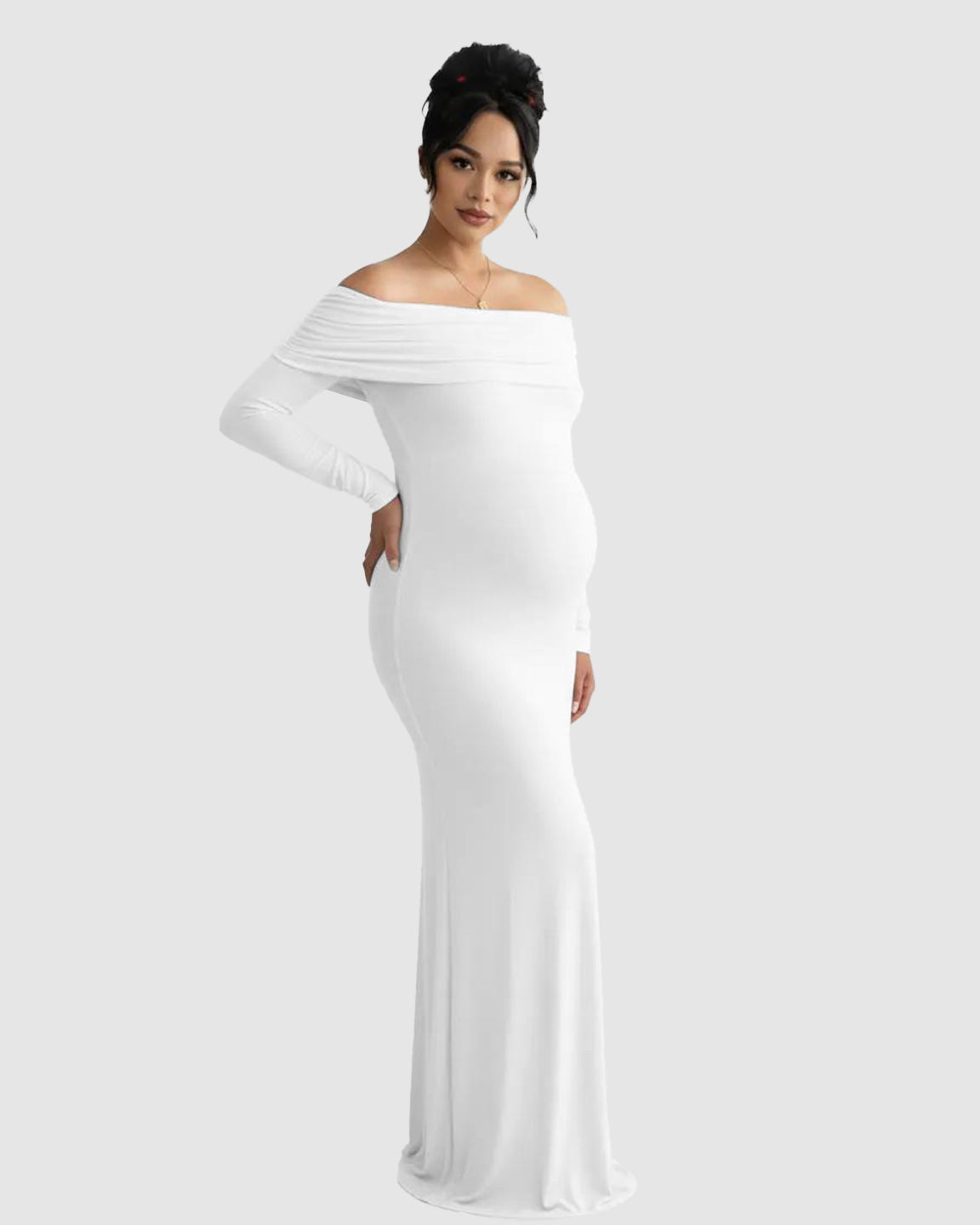 Off-Shoulder Cross-Back Maternity Evening Gown