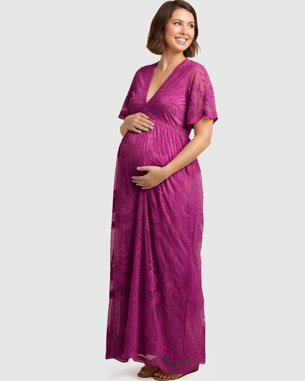 Lace Overlay Boho Maternity Maxi Dress