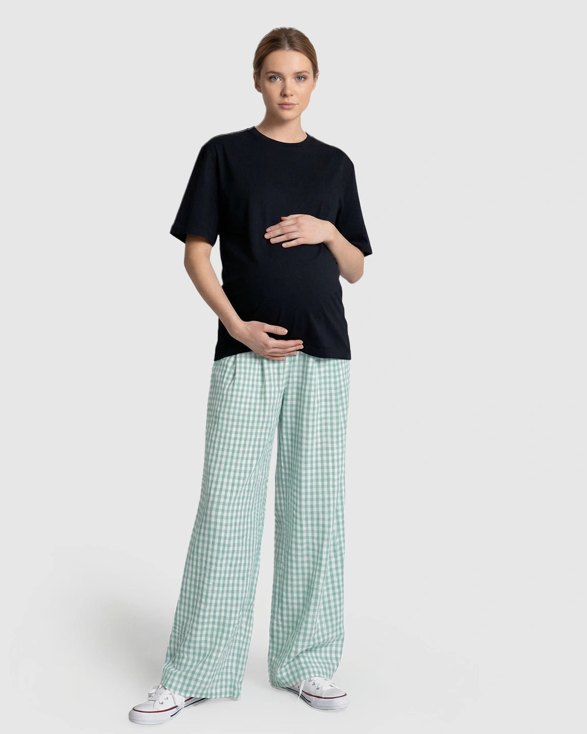 Plaid Print Wide-Leg Maternity Trousers