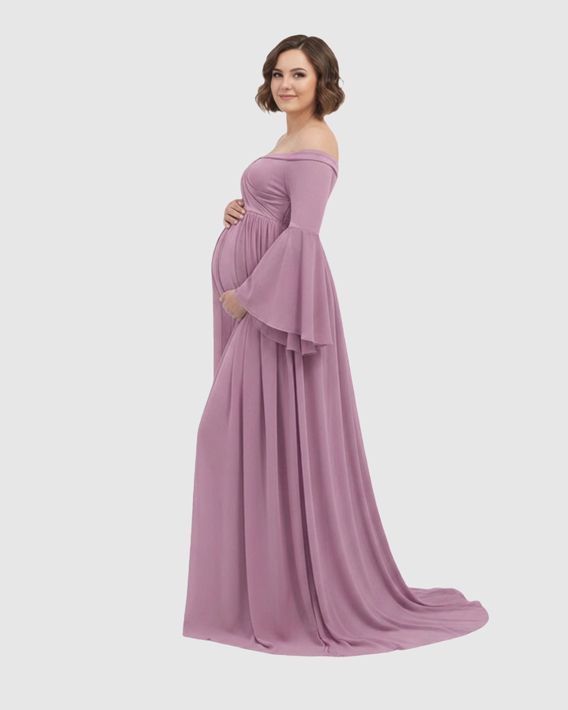 Bell Sleeves Super Long Train Maternity Photoshoot Gown