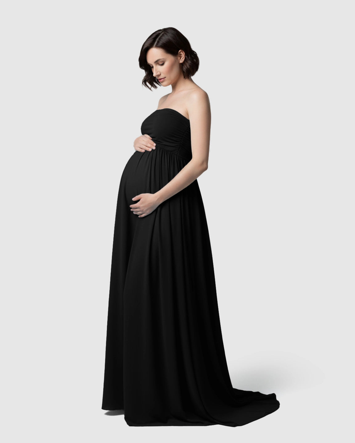 Strapless Ruched Front Slit Maternity Photoshoot Dress