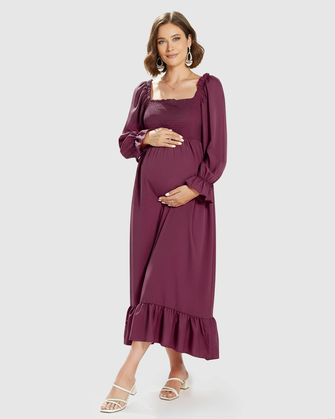 Bishop Sleeves Retro Elegant Maternity Maxi Dress