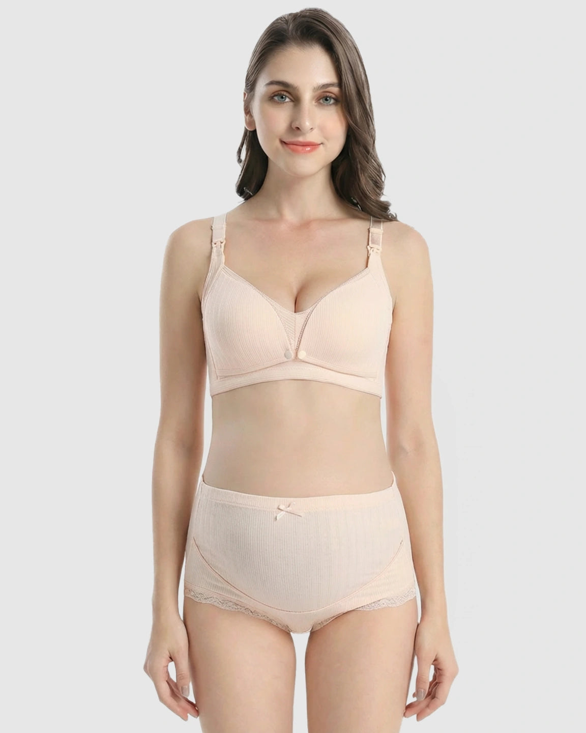Wire-Free Breathable High-Waist Maternity Nursing Bra & Panty Set