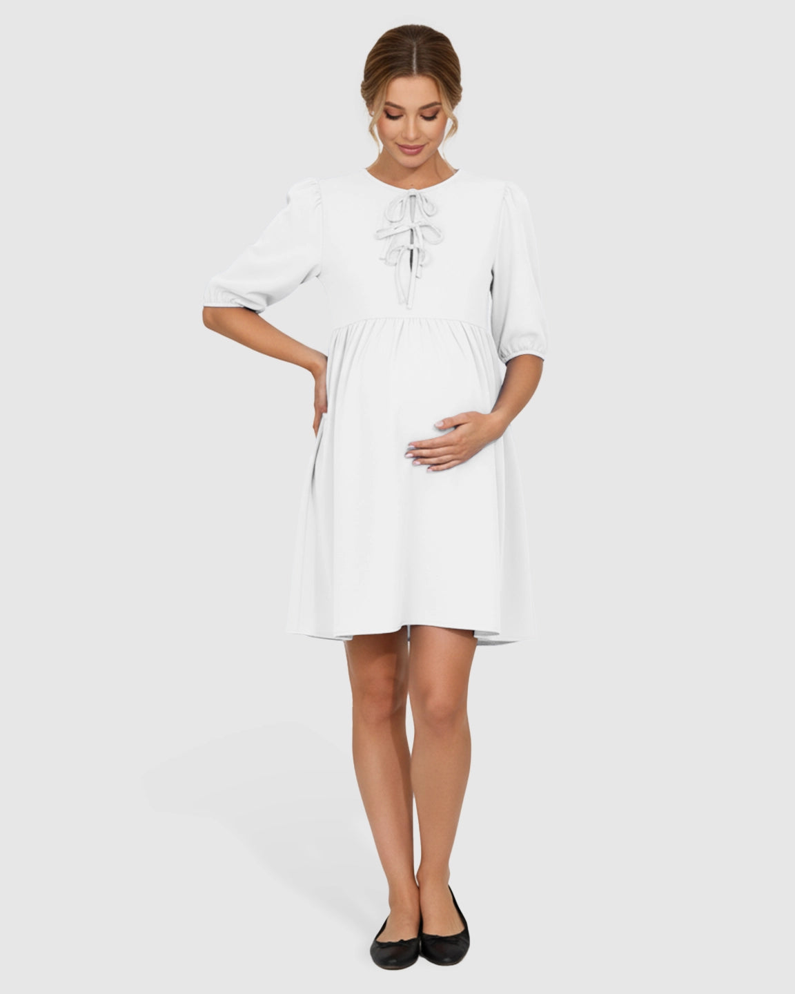 Tie-Neck Babydoll Maternity Dress
