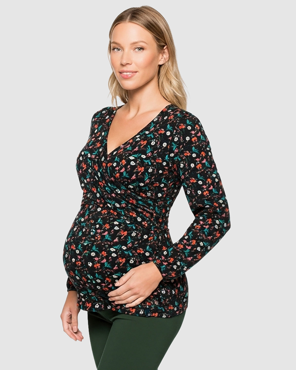 Floral V-Neck Stretch Maternity Top