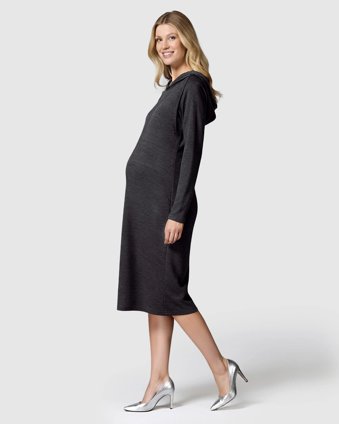 Hooded Side-Access Nursing & Maternity Midi Dress