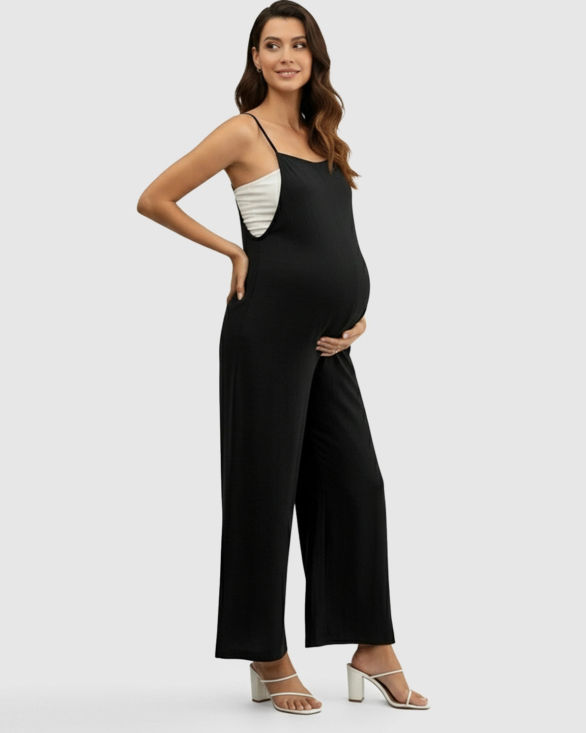 Spaghetti Strap Wide-Leg Maternity Jumpsuit