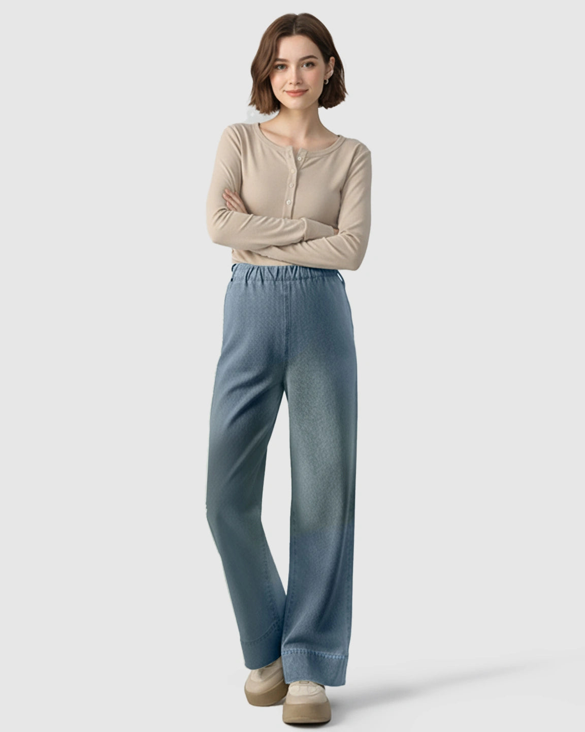 Adjustable Waist Wide-Leg Maternity Denim Pants