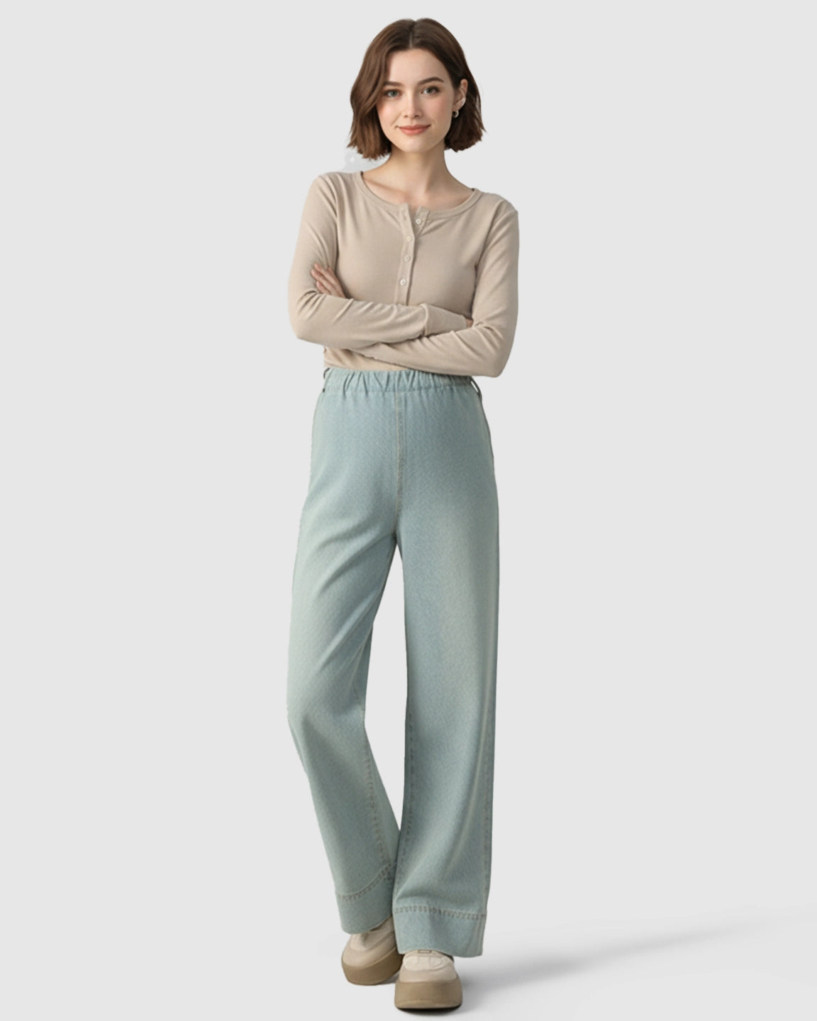 Adjustable Waist Wide-Leg Maternity Denim Pants