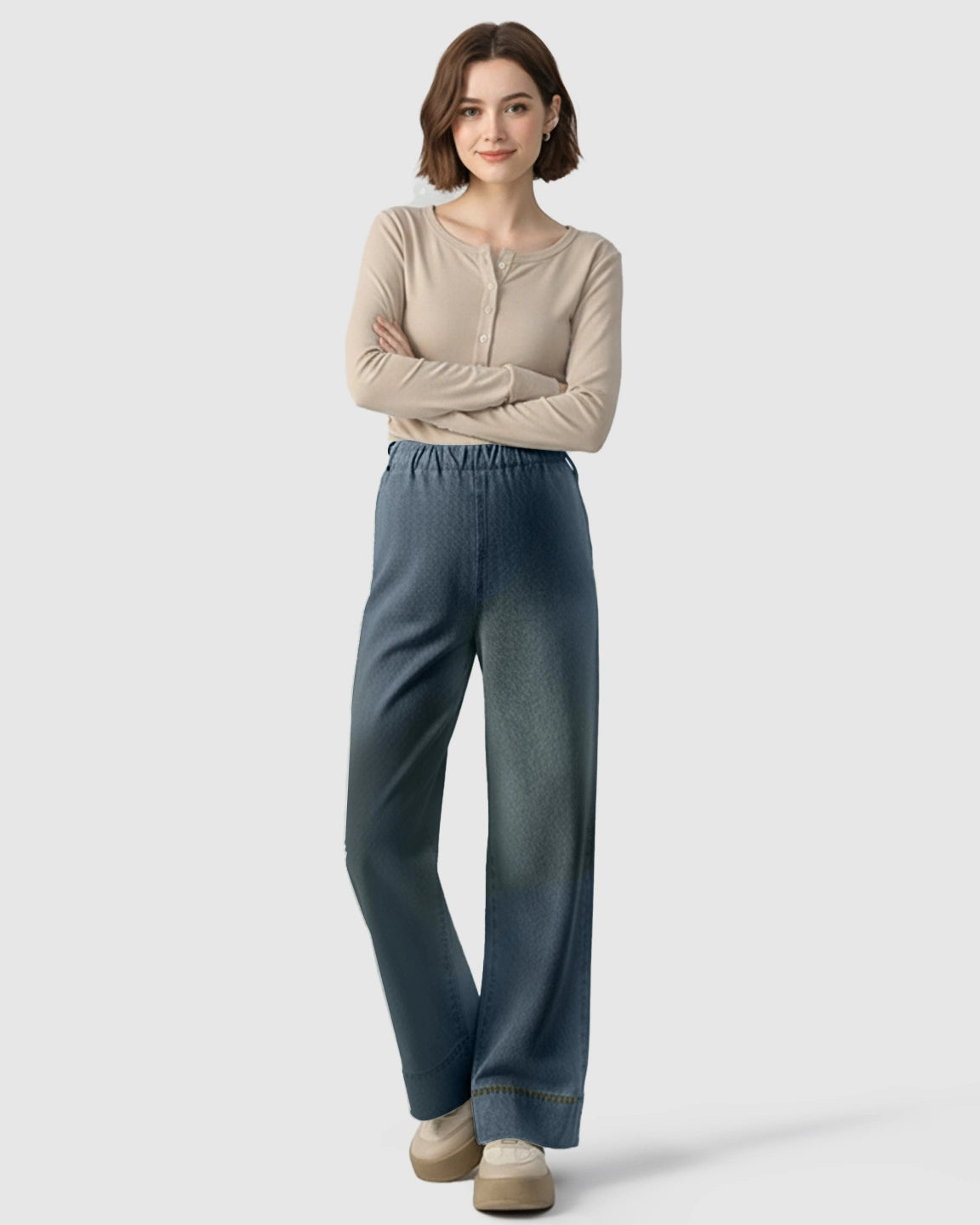 Adjustable Waist Wide-Leg Maternity Denim Pants