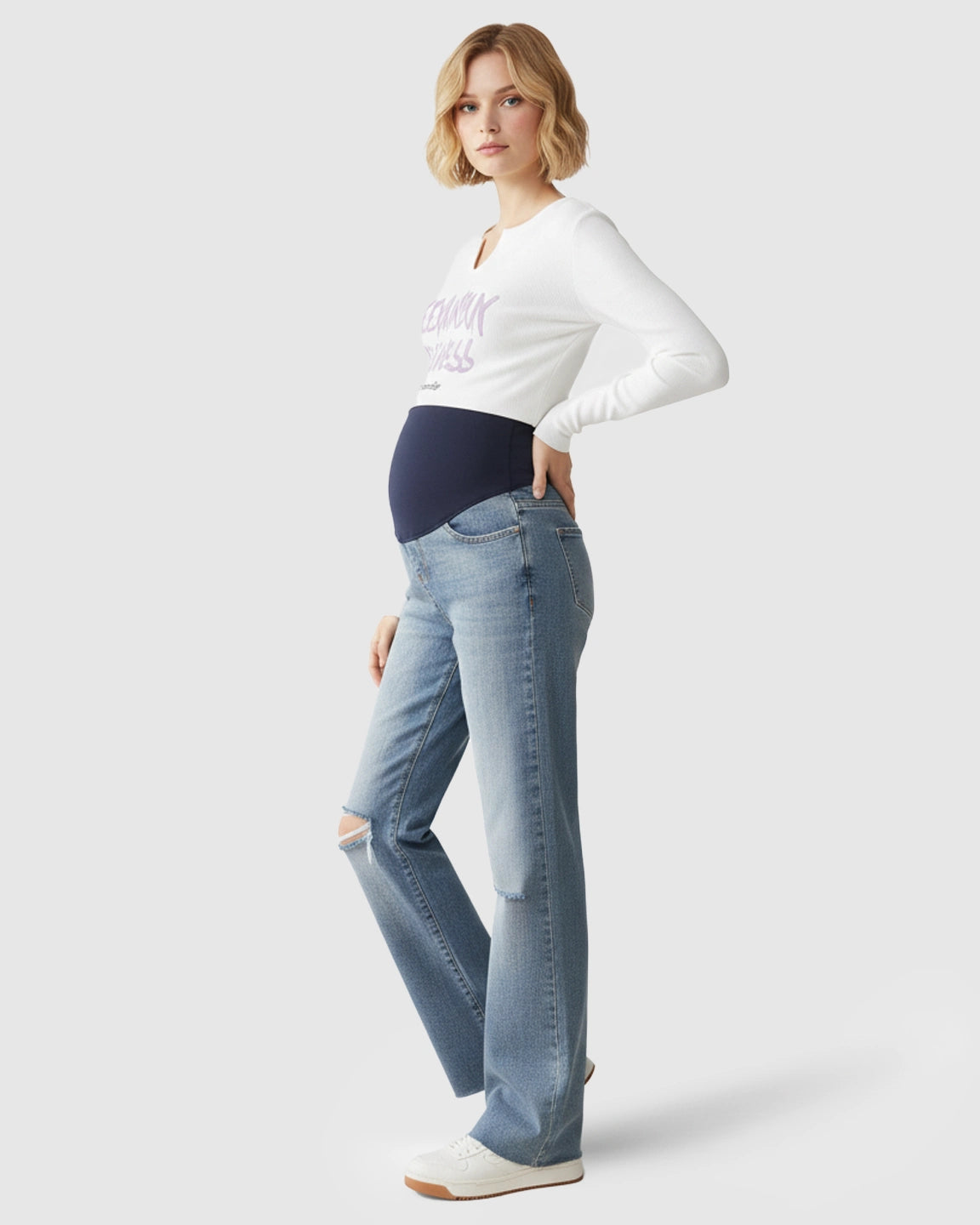 Knee-Ripped Retro Maternity Jeans
