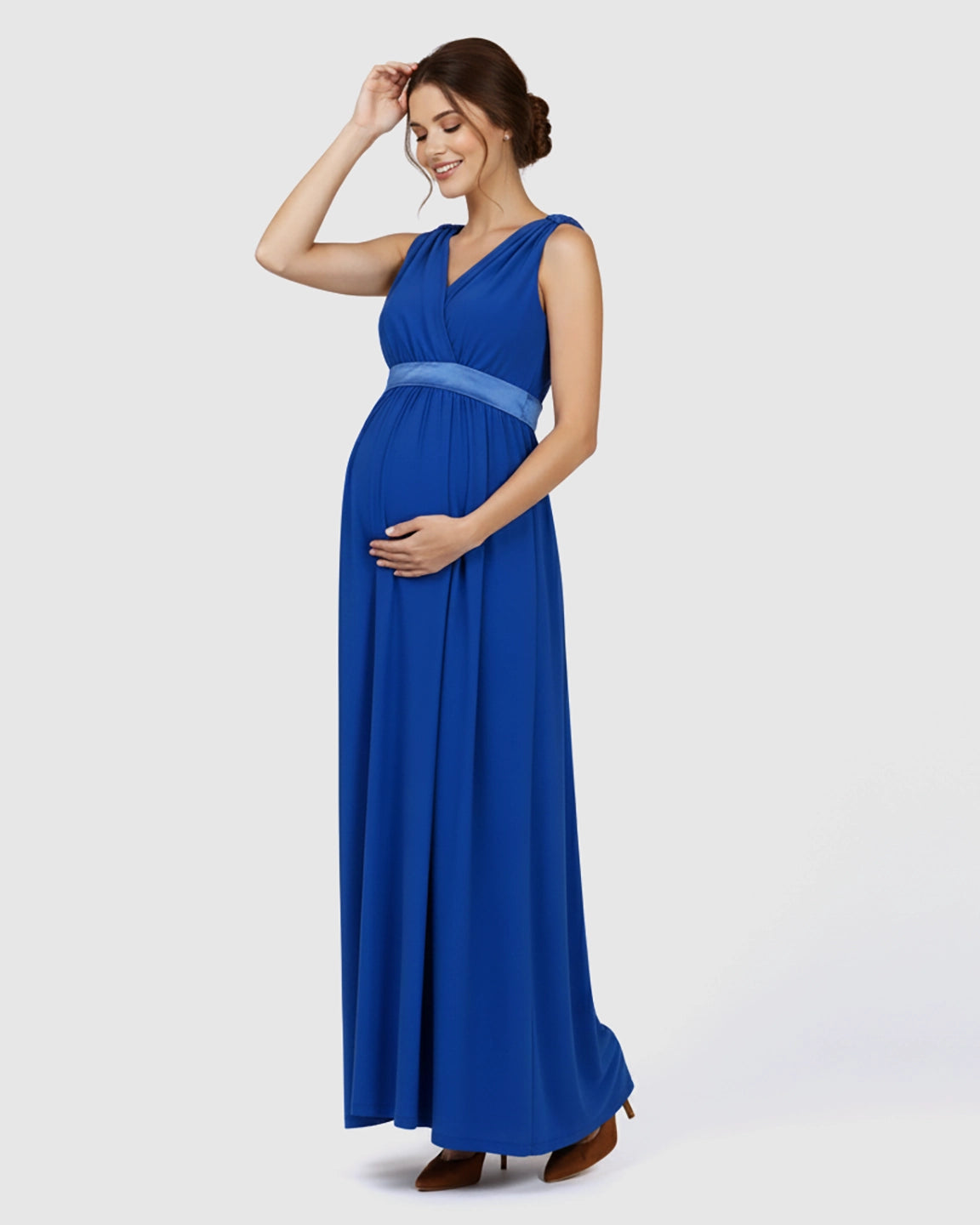 Fitted-Waist V-Neck Maternity Dress