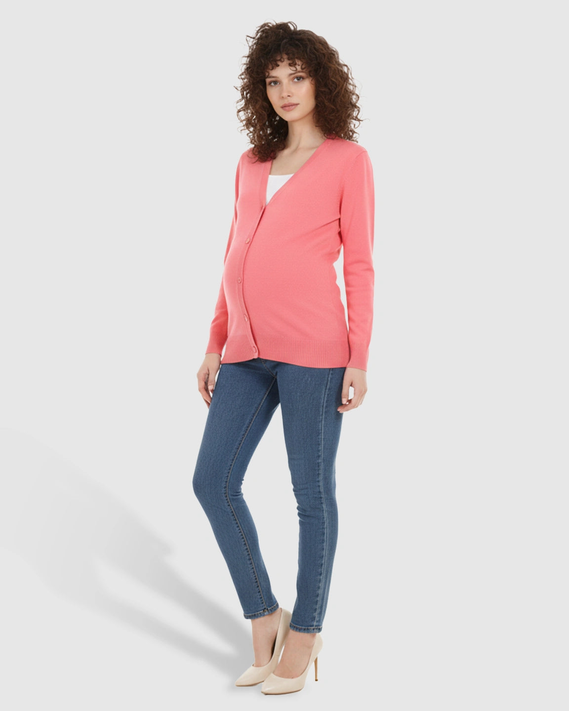 Button-Front V-Neck Maternity Cardigan