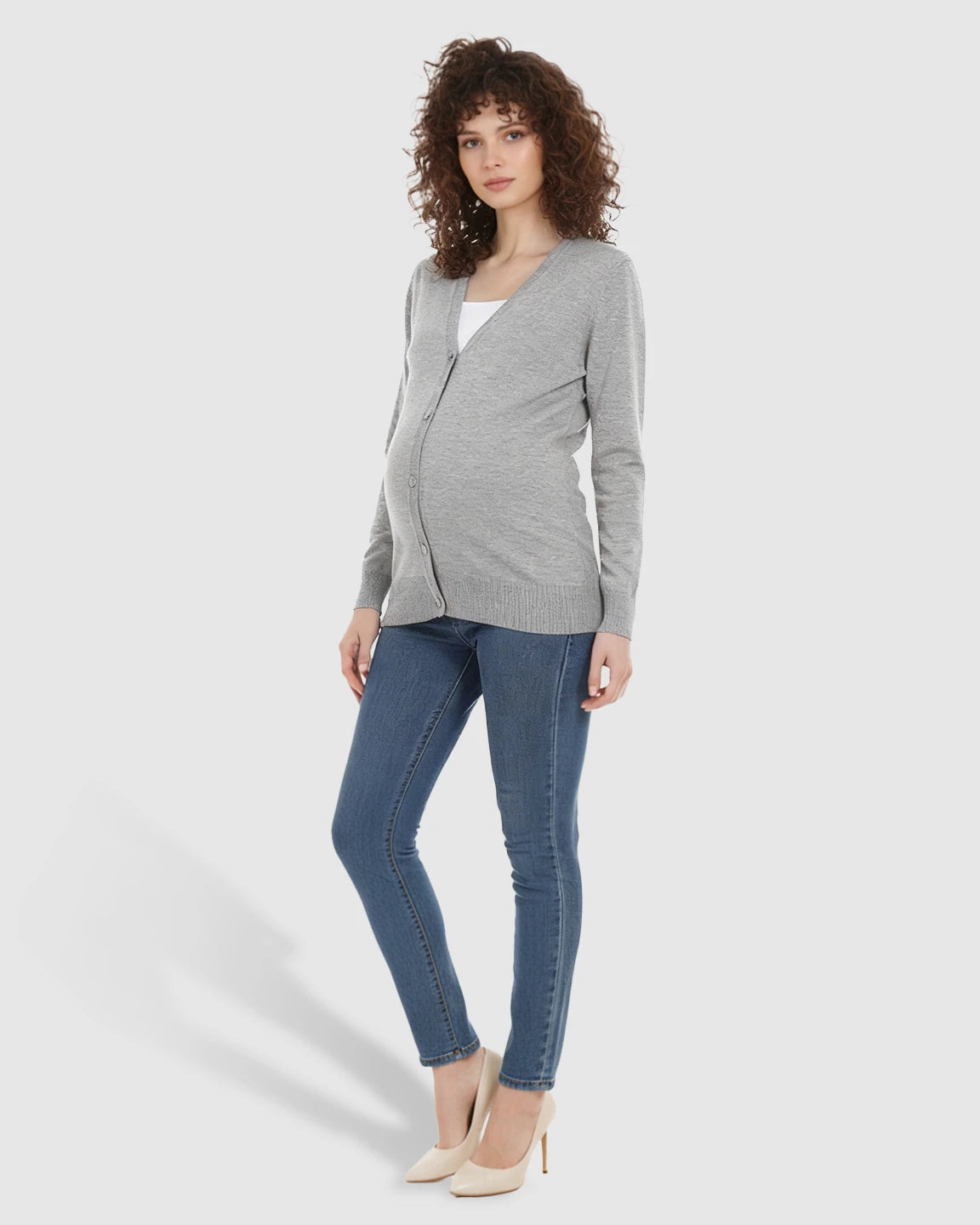 Button-Front V-Neck Maternity Cardigan