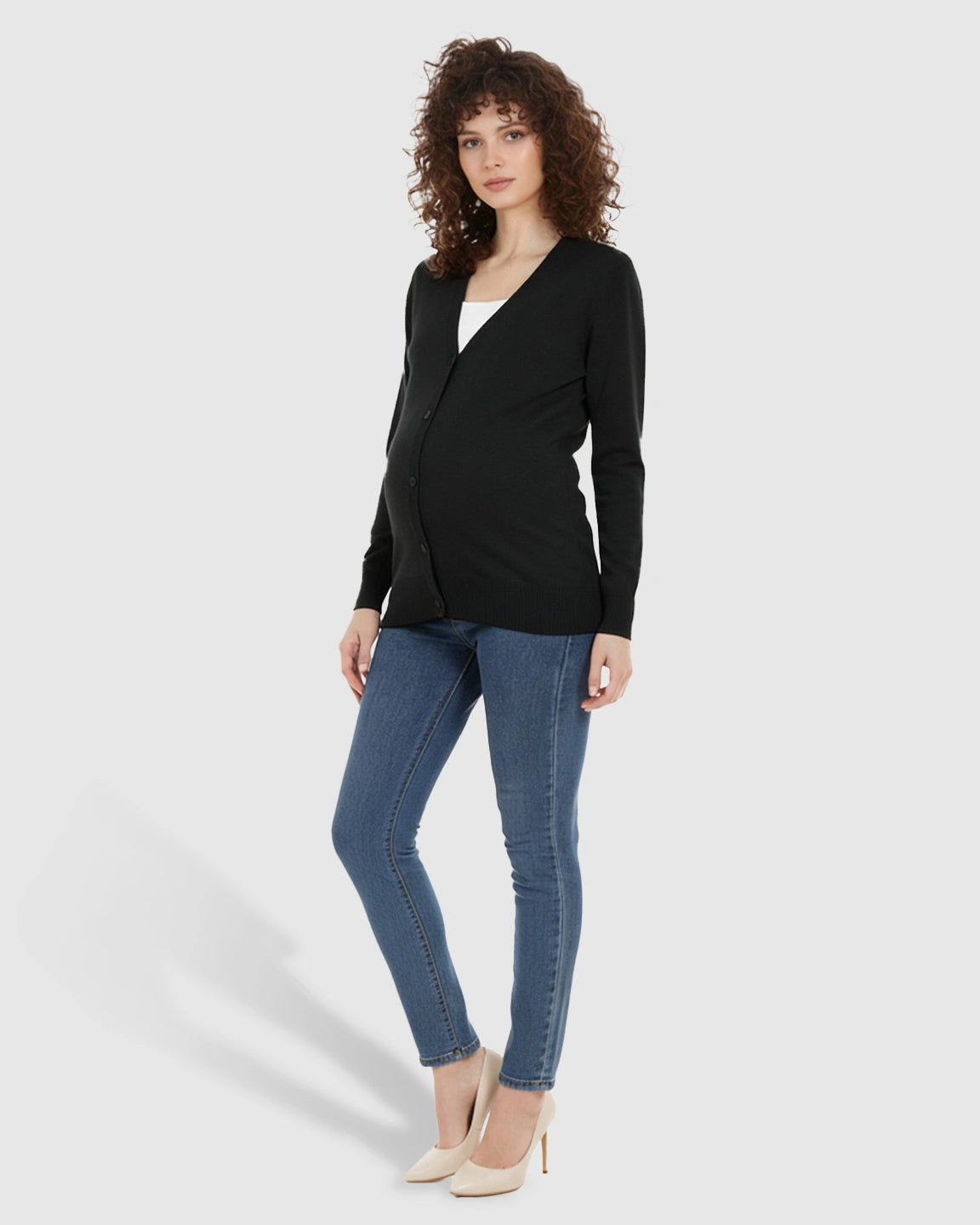 Button-Front V-Neck Maternity Cardigan
