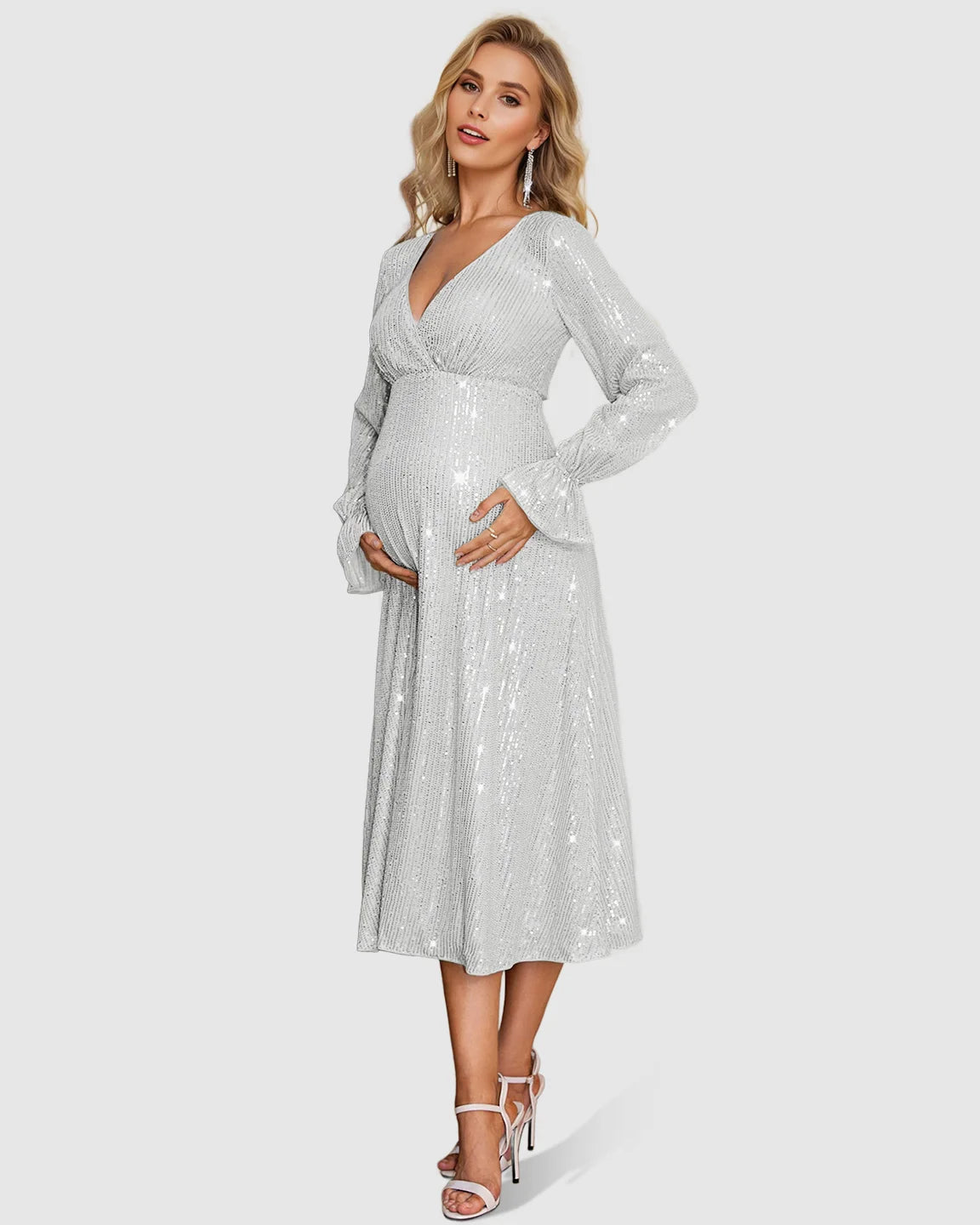 Fully Sequined Empire-Waist Maternity Midi Dress
