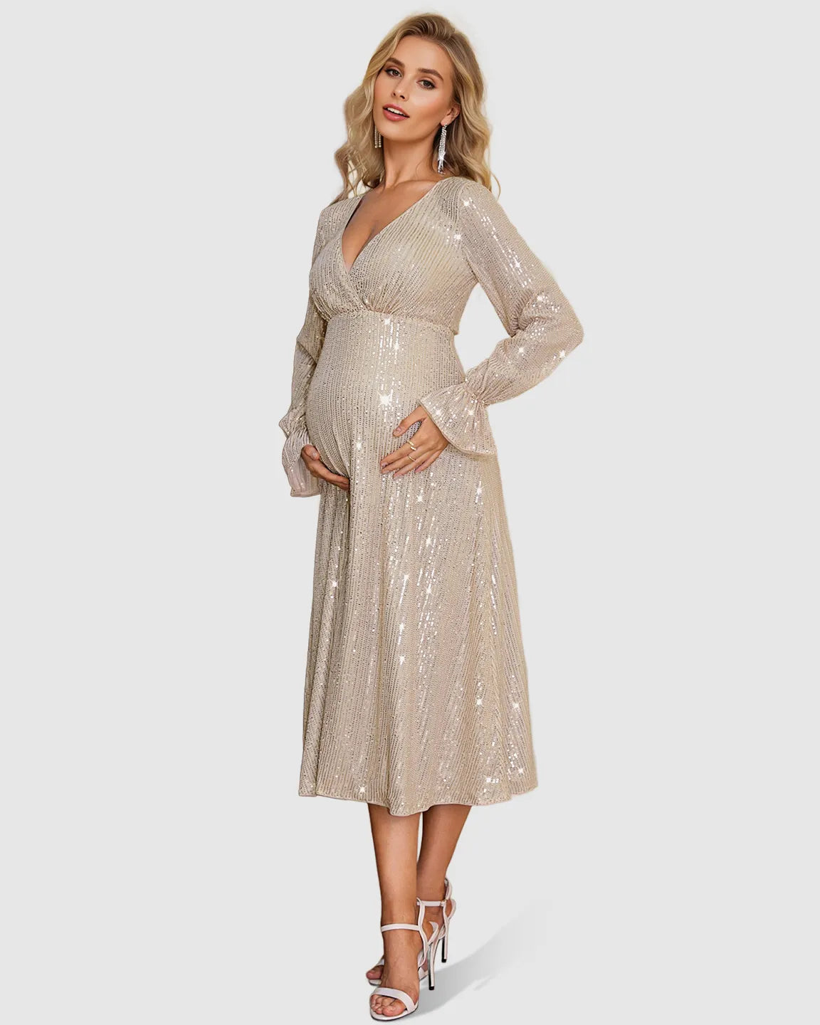 Fully Sequined Empire-Waist Maternity Midi Dress