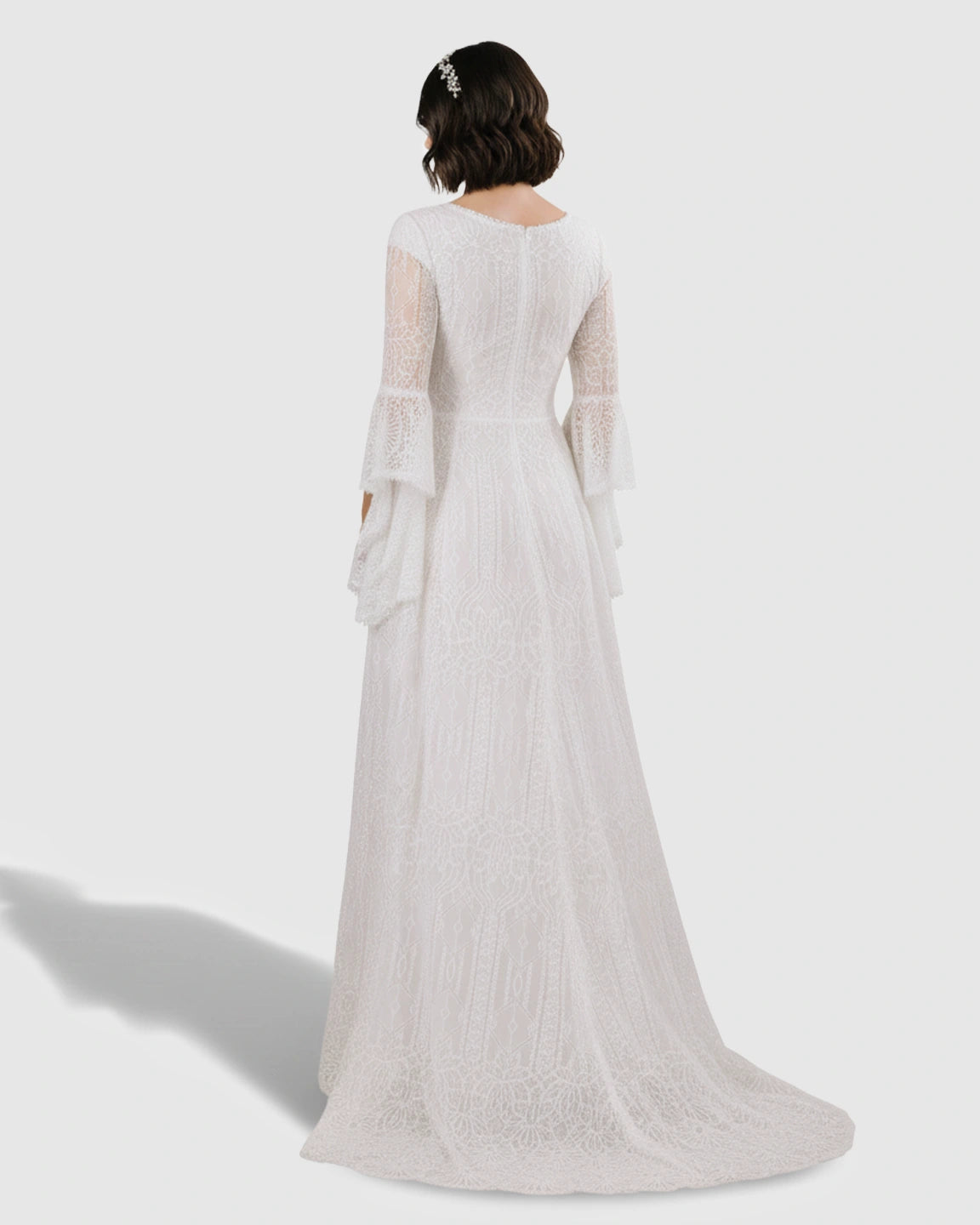 Lace Bell-Sleeve Floor-Length Maternity Gown