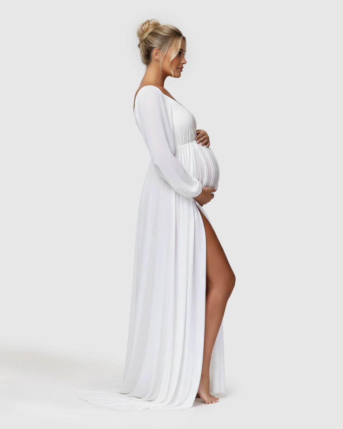 Elastic Neckline Sleeves Elegant-Drape Maternity Gown