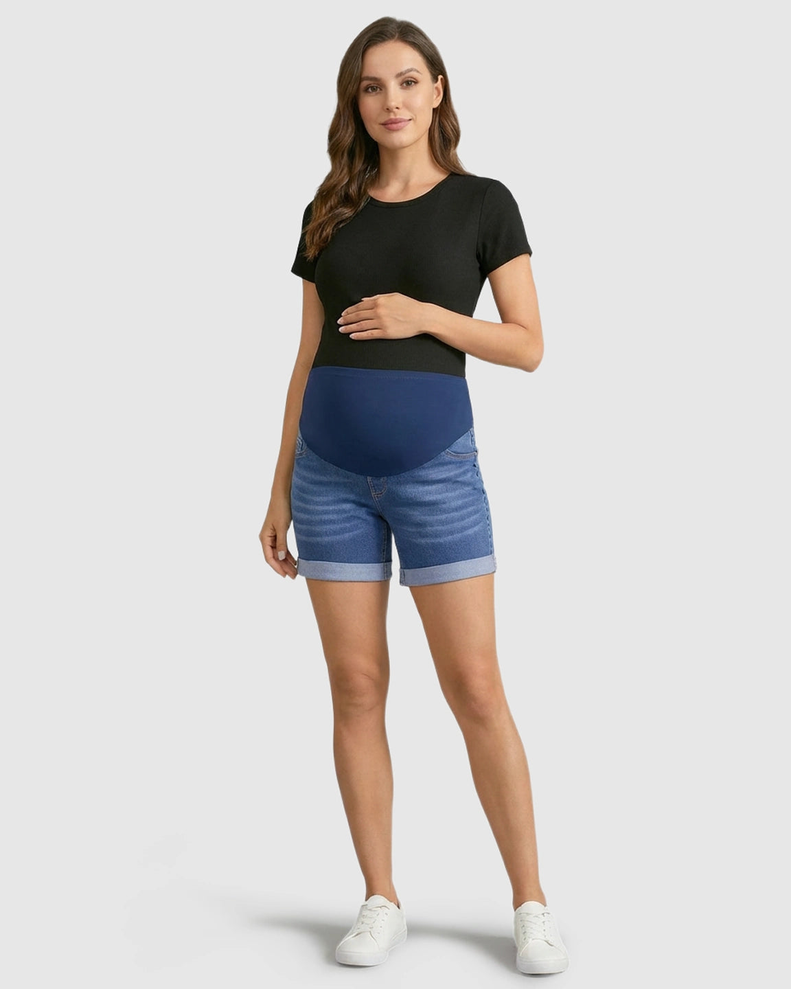 Soft-Stretch Rolled-Hem Maternity Denim Shorts