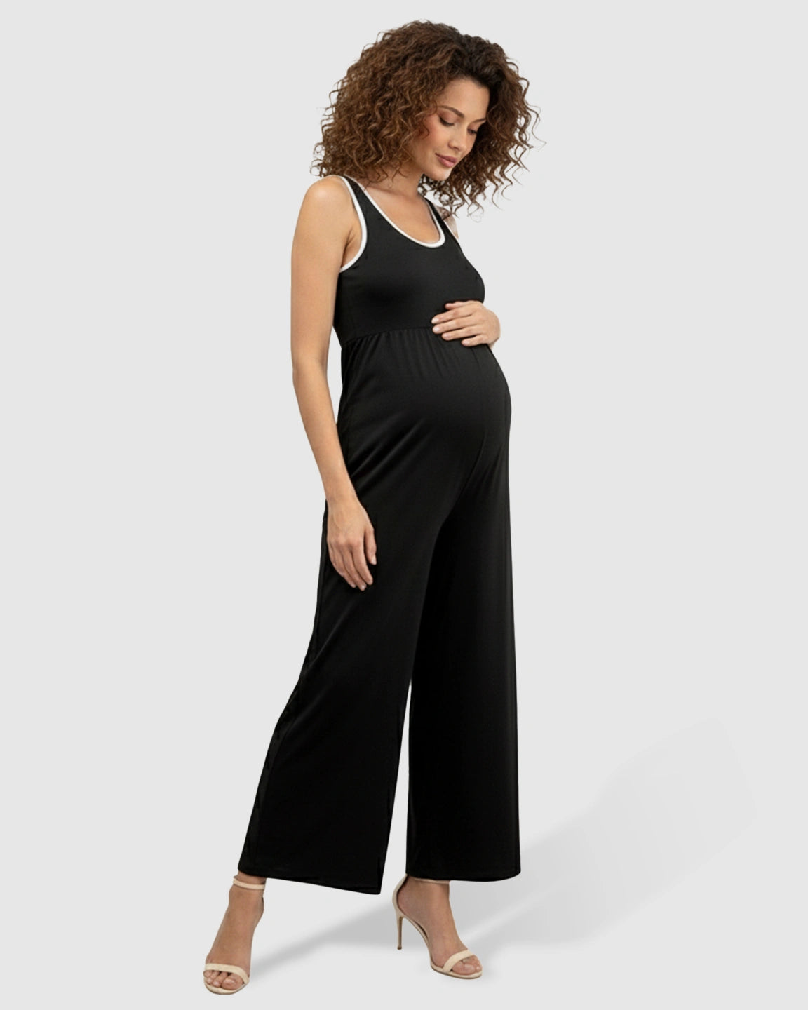 Contrast-Trim Wide-Leg Maternity Jumpsuit