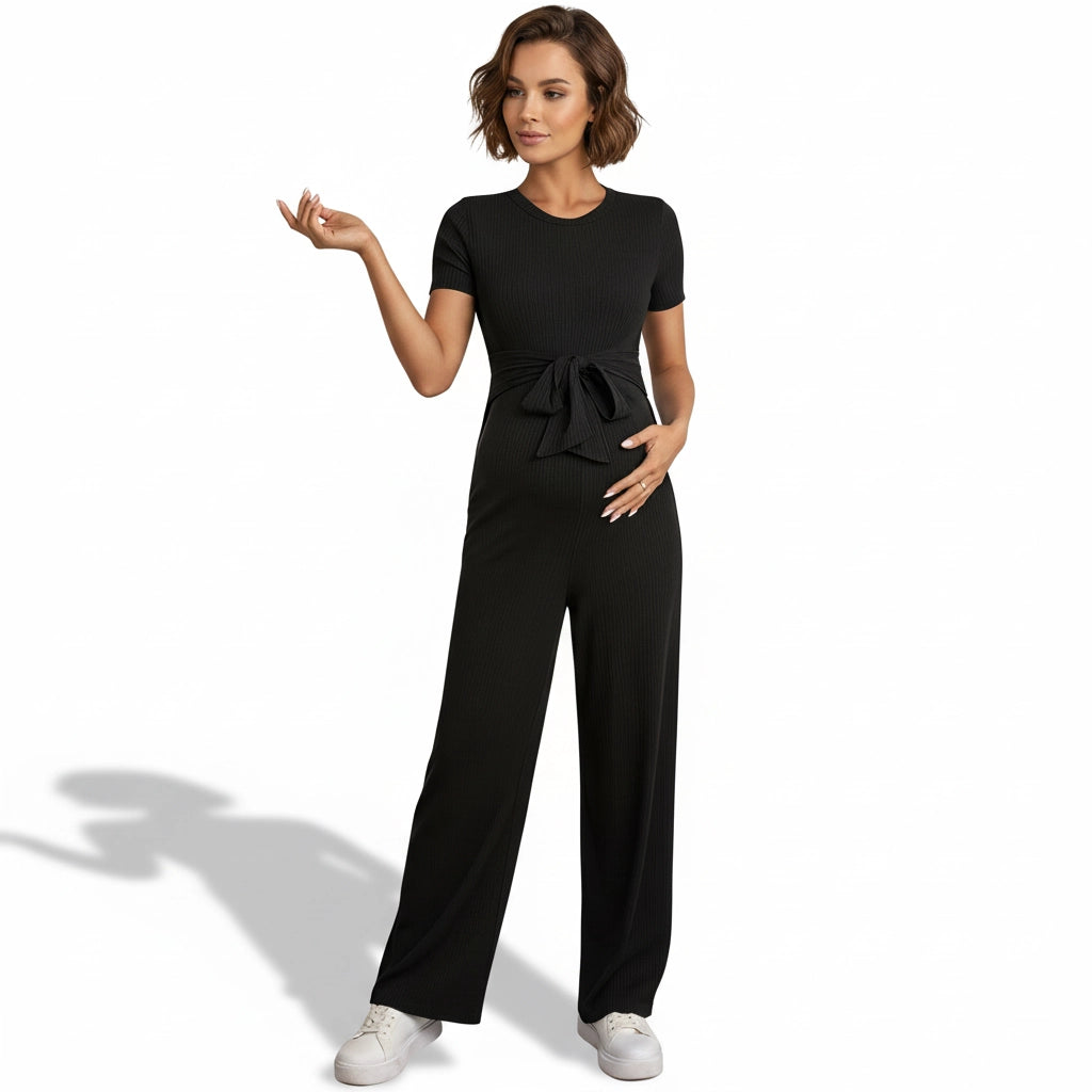 Tie-Waist Sleek-Fit Maternity Jumpsuit