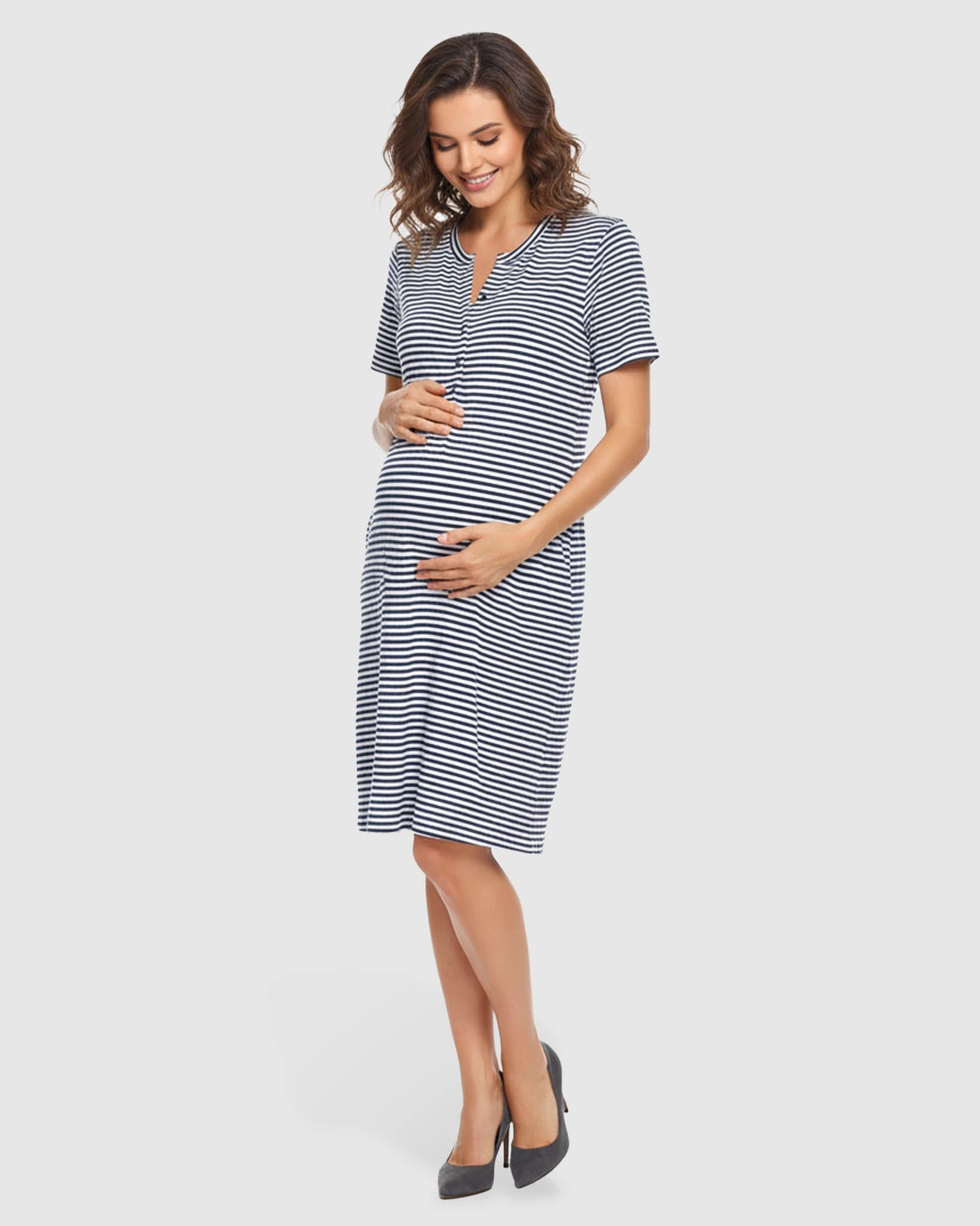 Button-Front Easy-Access Maternity & Nursing Sleep Dress