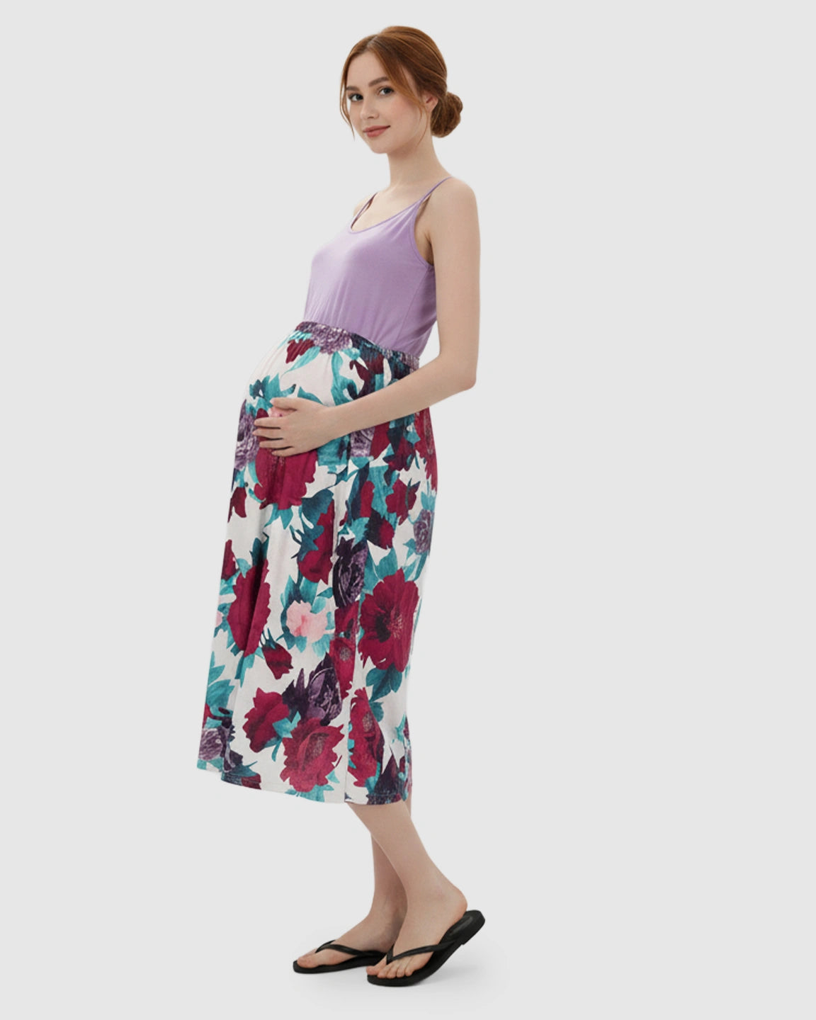Adjustable-Strap Floral Maternity Midi Dress