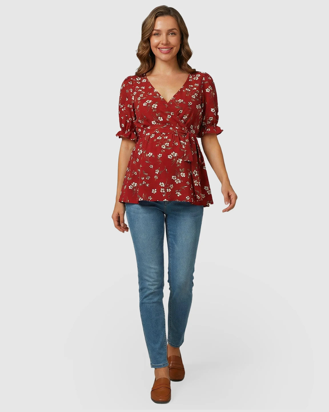 Crossover V-Neck Floral Style Maternity & Nursing Top