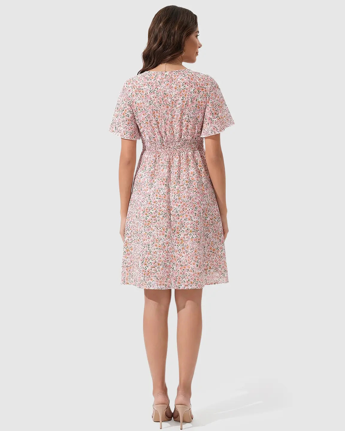 Flounce-Sleeve Floral A-Line Maternity Mini Dress