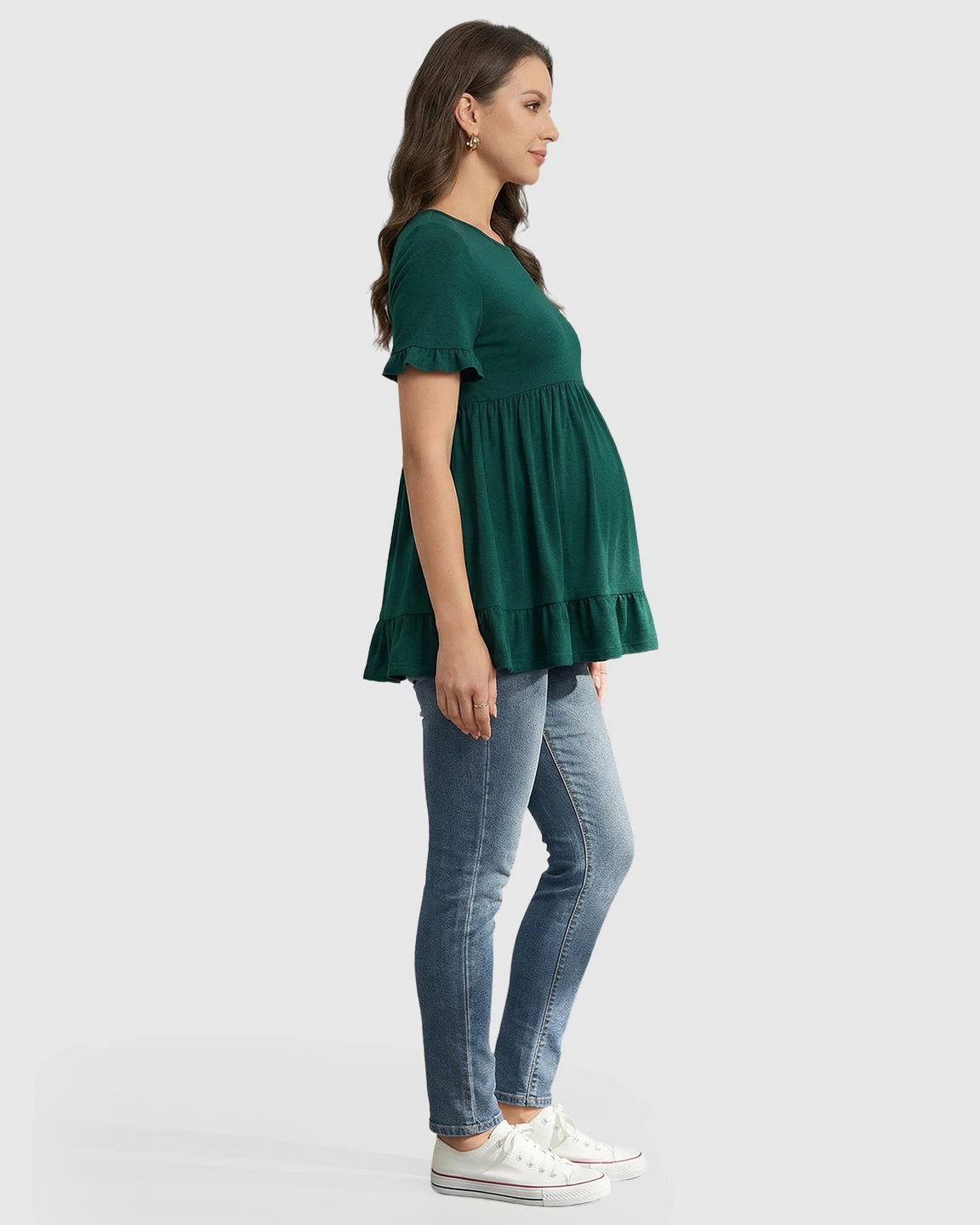Ruffled-Sleeve Flowy-Fit Maternity Top