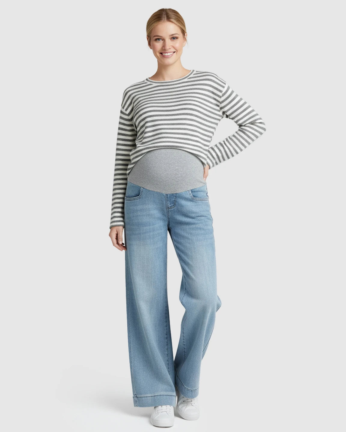 Stretchy Waist Wide-Leg Maternity Jeans