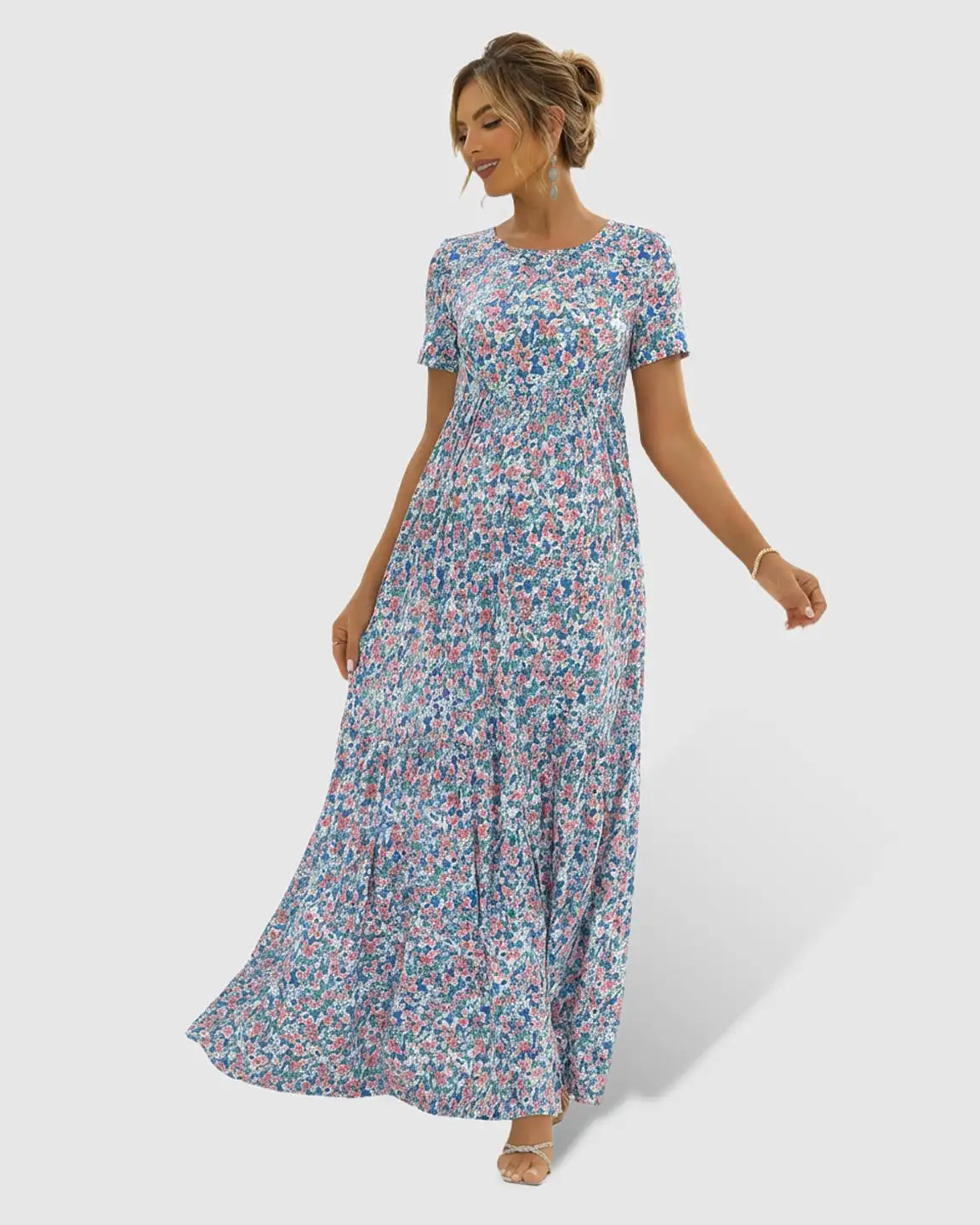 Flowy Floral-Pastoral Style Maternity Maxi Dress